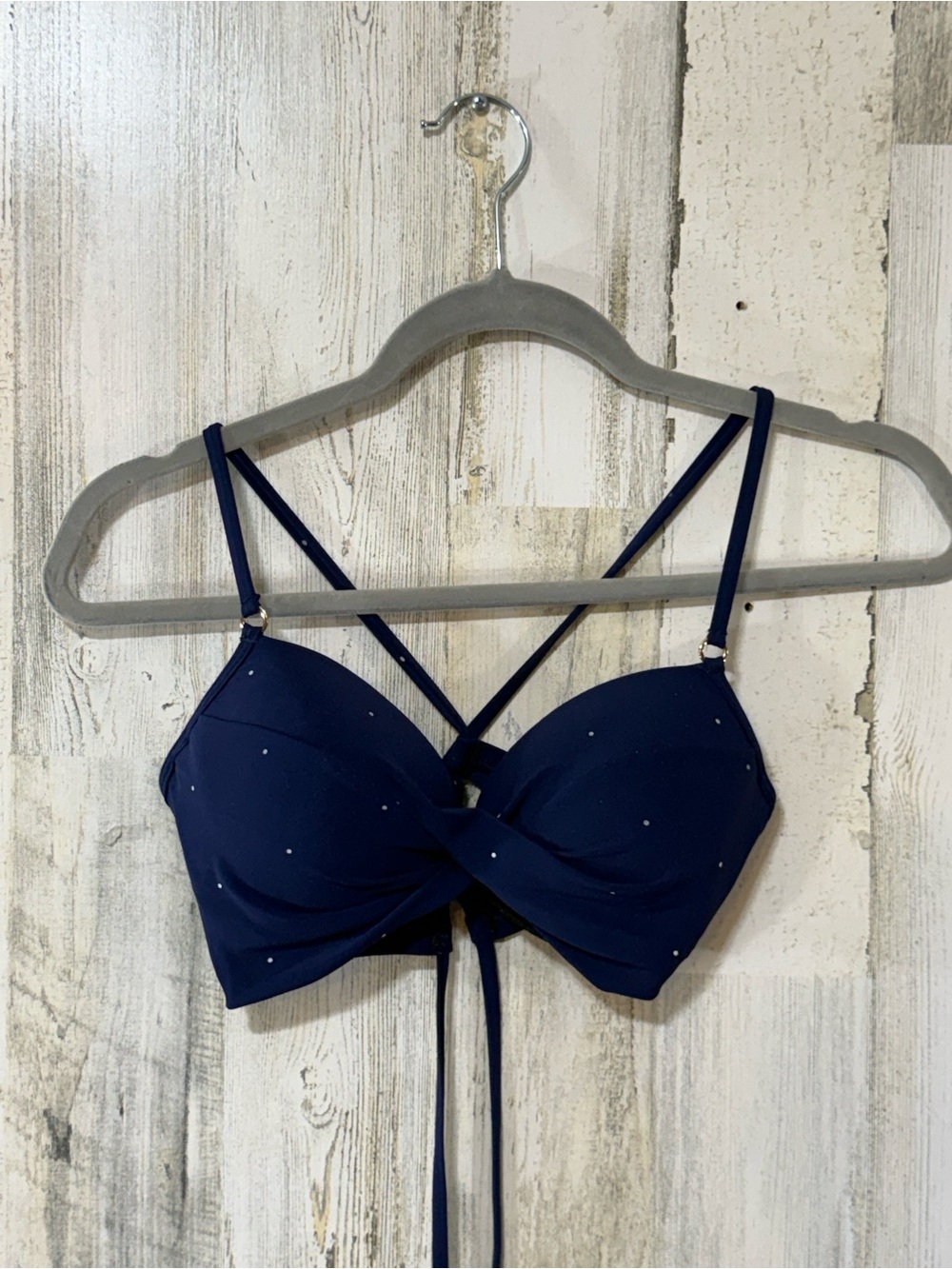 Robin Piccone Navy Twist-Front Swim Bra with Rhinestone Accents - Picture 4 of 8